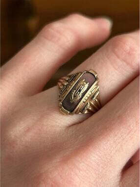 Vintage 10K Gold 1949 Class Ring Abalone Crest Signet Size 4.5